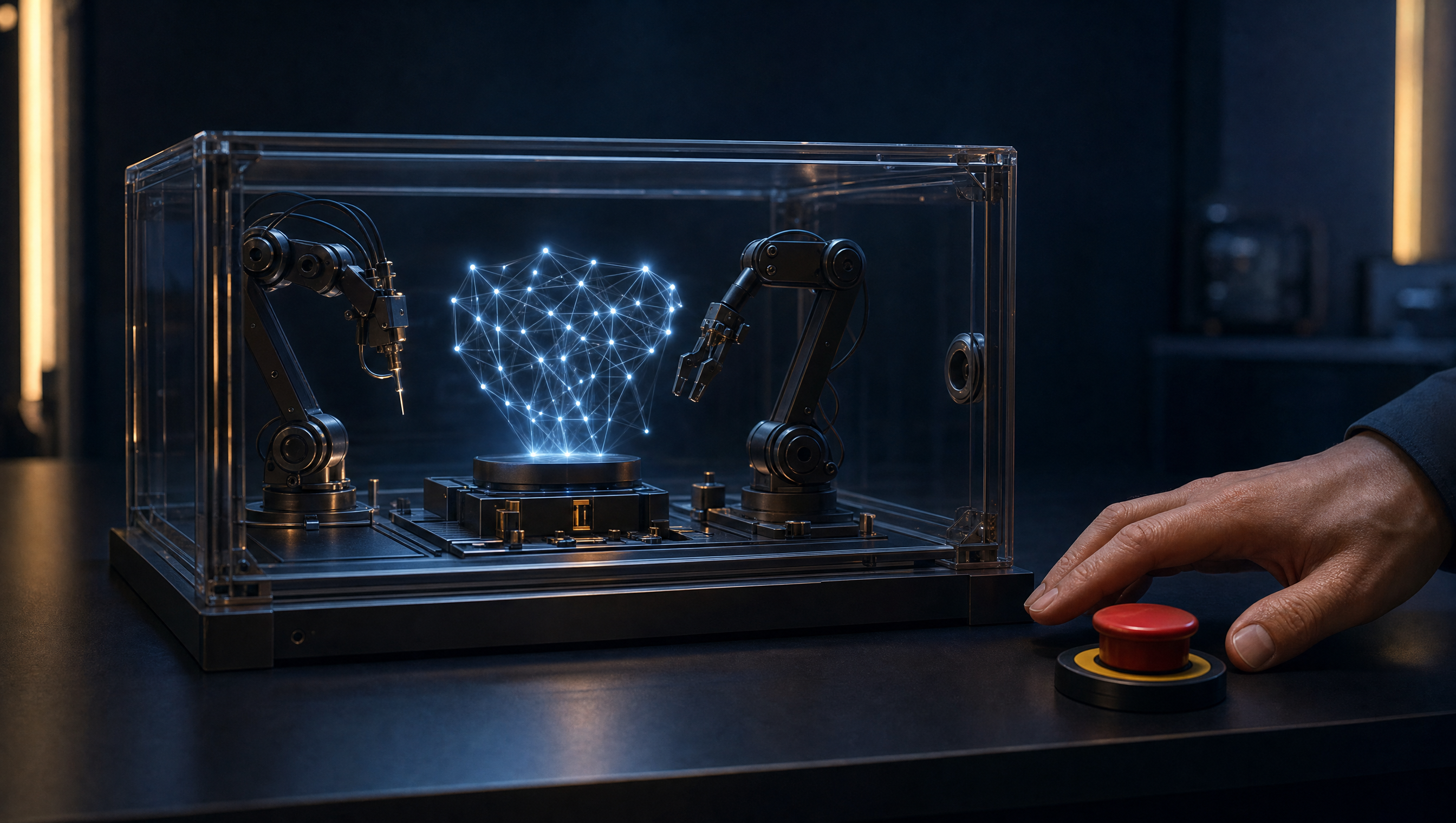 Karanlık bir çalışma masasında elektronik devreyi inceleyen büyüteçli insan eli